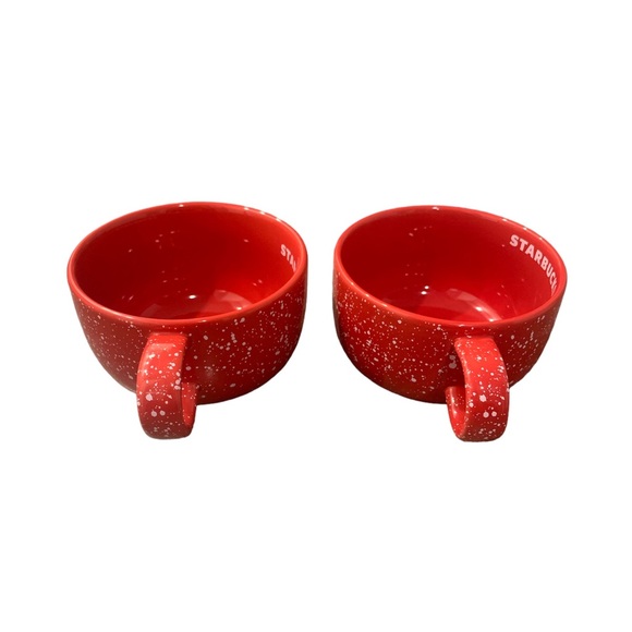 Starbucks Wide Tea Coffee Mugs Red White Confetti Speckle 2019 EUC - Picture 3 of 4